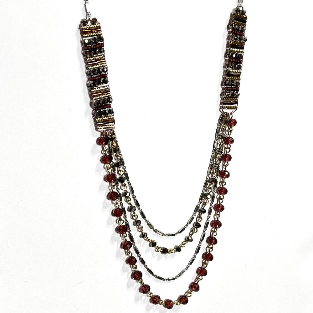 Layered Necklace Faceted Glass Linked Beads Silver Tone Feminine Boho Jewelry